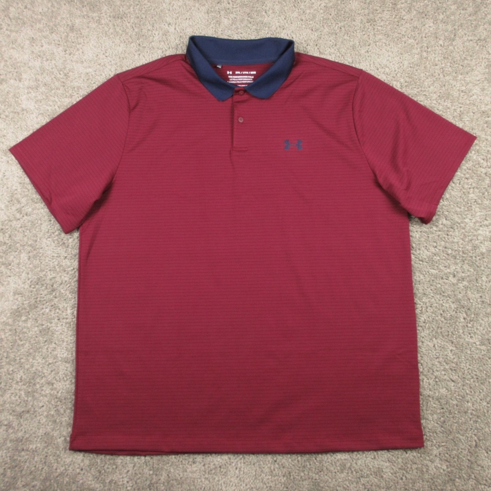 Under Armour Polo Shirt Mens 2XL Red Performance Golf Contrasting Collar Stretch